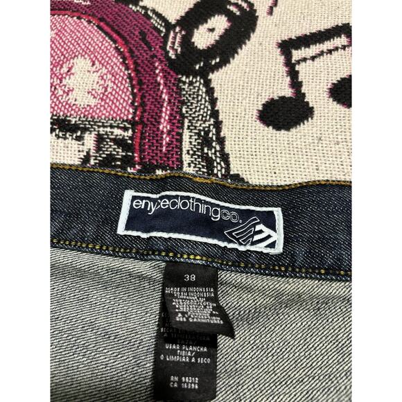 Vintage 90s Enyce Jean Shorts Baggy Custom Embroidered Size 38 Cross Denim Y2K - Picture 5 of 8